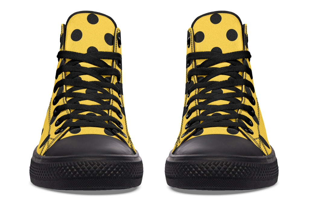 Yellow And Black Polka Dot High Tops (Wide)