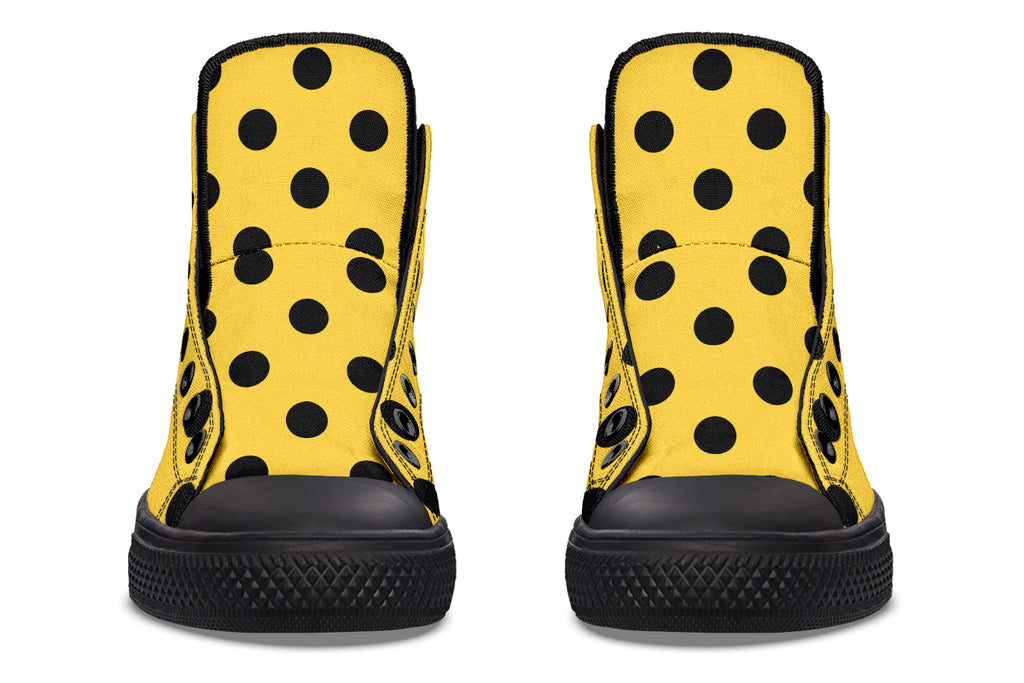Yellow And Black Polka Dot High Tops (Wide)