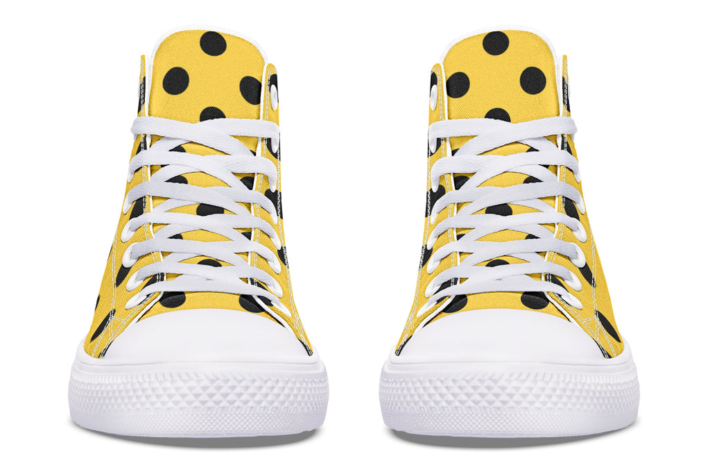 Yellow And Black Polka Dot High Tops (Wide)