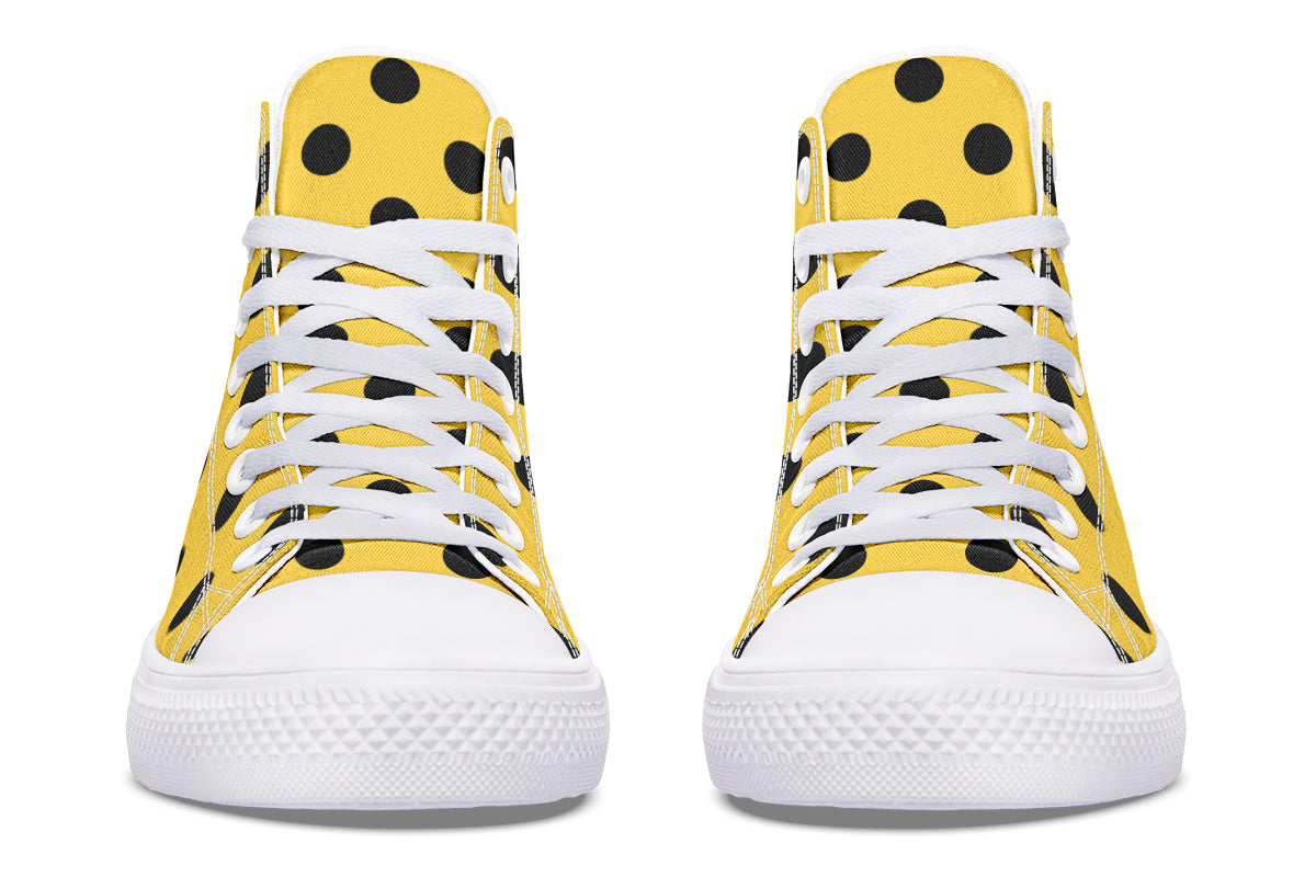 Yellow And Black Polka Dot High Tops (Wide)