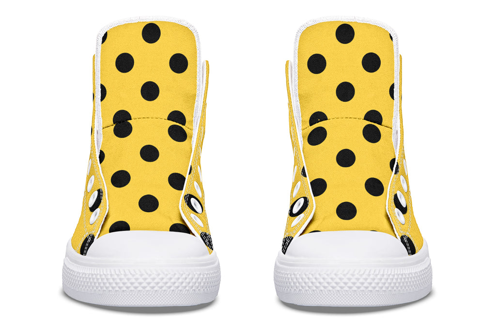 Yellow And Black Polka Dot High Tops (Wide)
