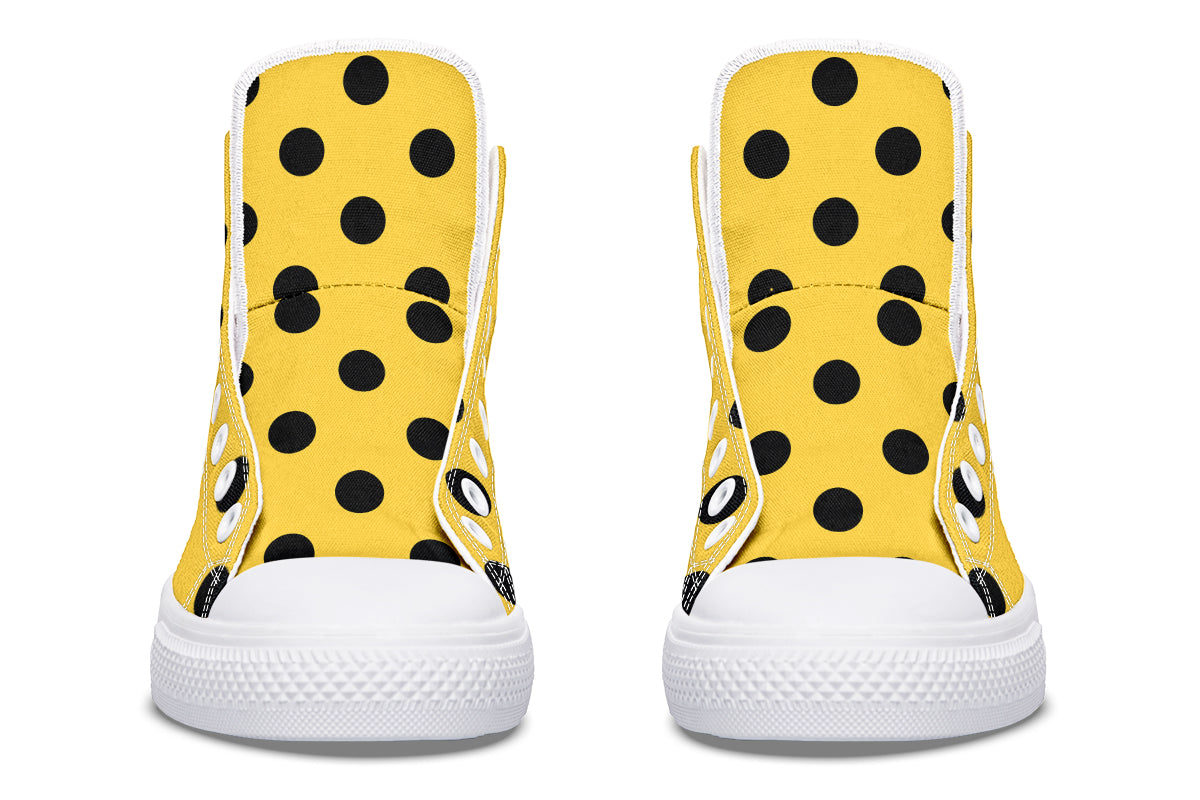 Yellow And Black Polka Dot High Tops (Wide)