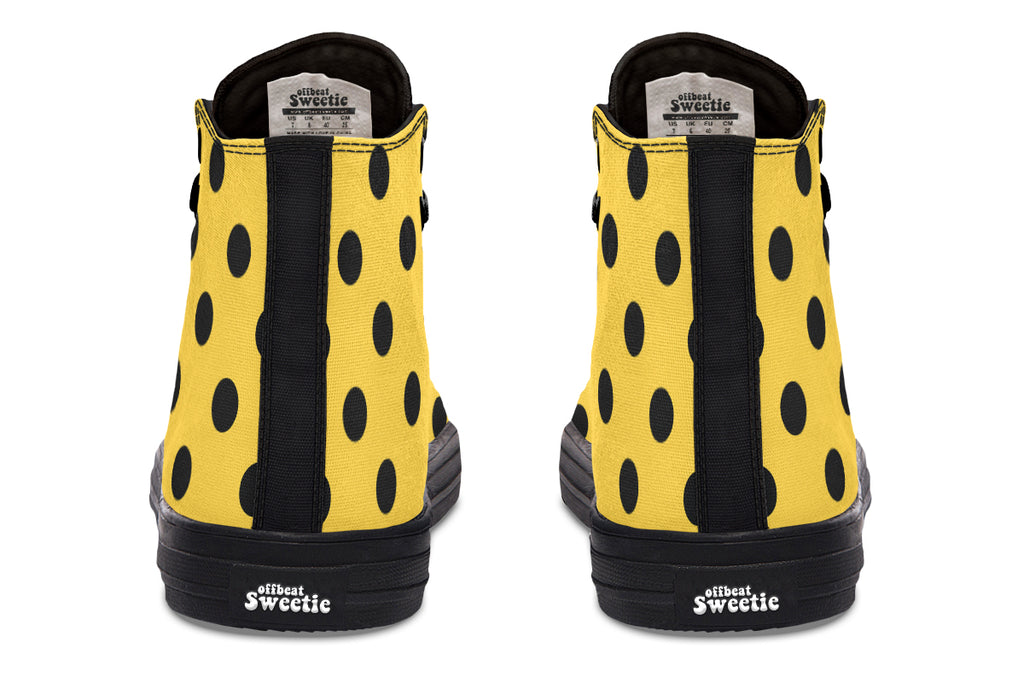 Yellow And Black Polka Dot High Tops (Wide)