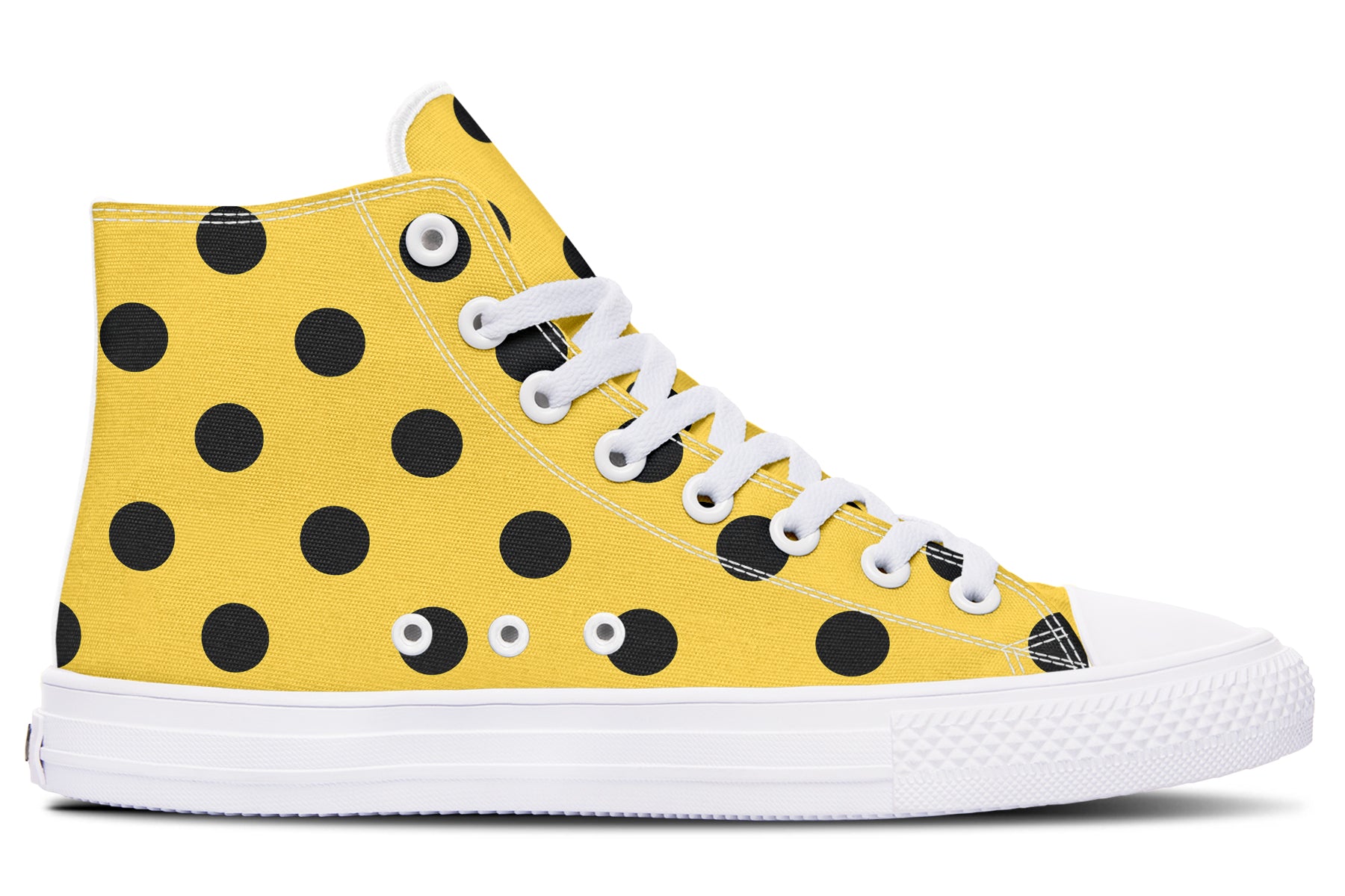 Yellow And Black Polka Dot High Tops (Wide)