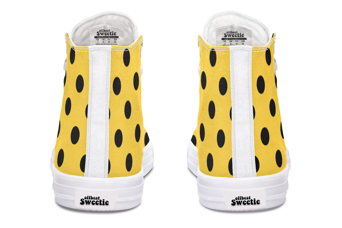 Yellow And Black Polka Dot High Tops (Wide)