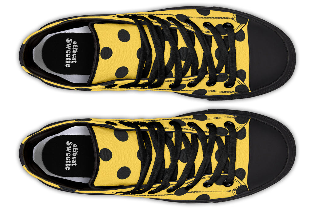 Yellow And Black Polka Dot High Tops (Wide)