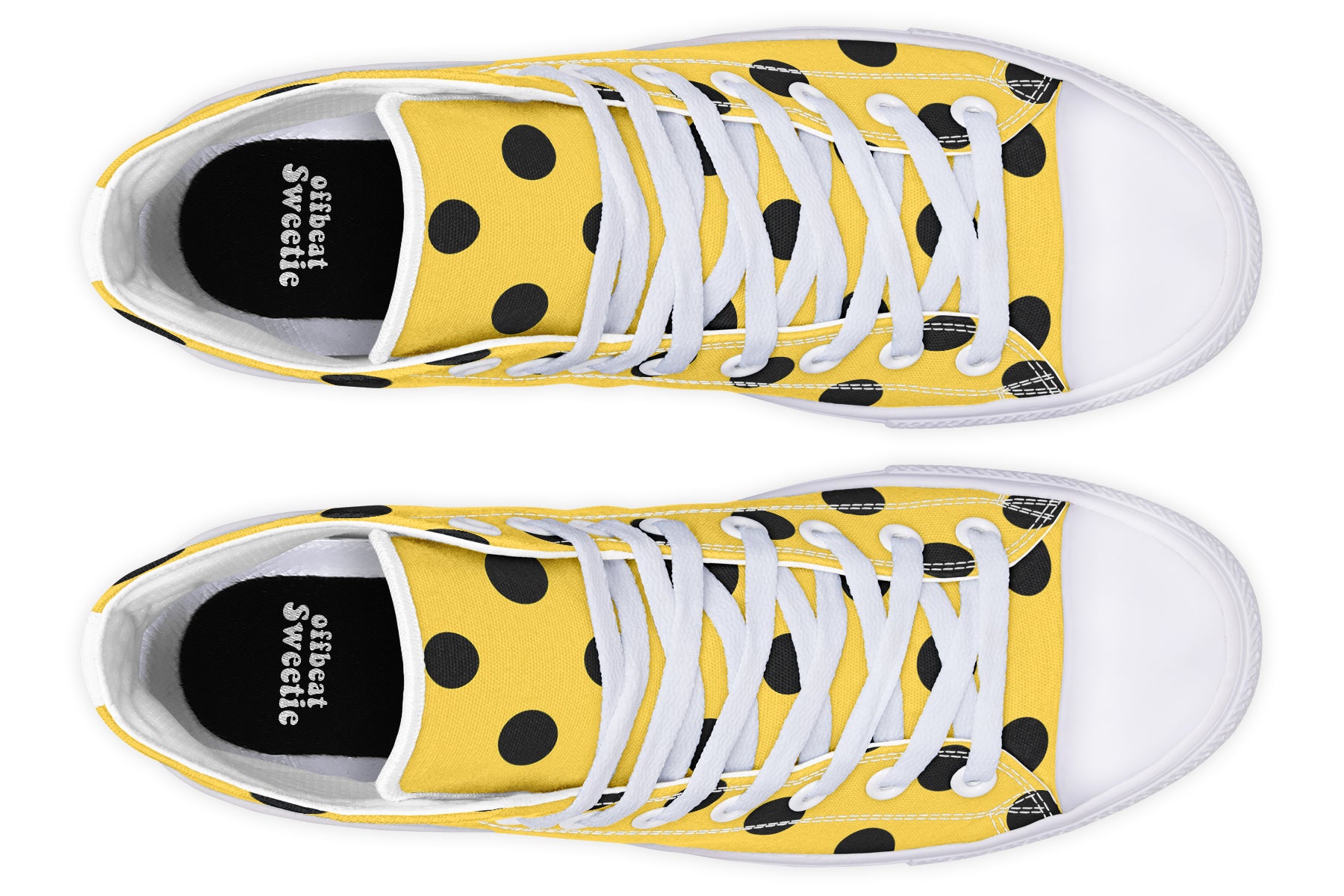 Yellow And Black Polka Dot High Tops (Wide)