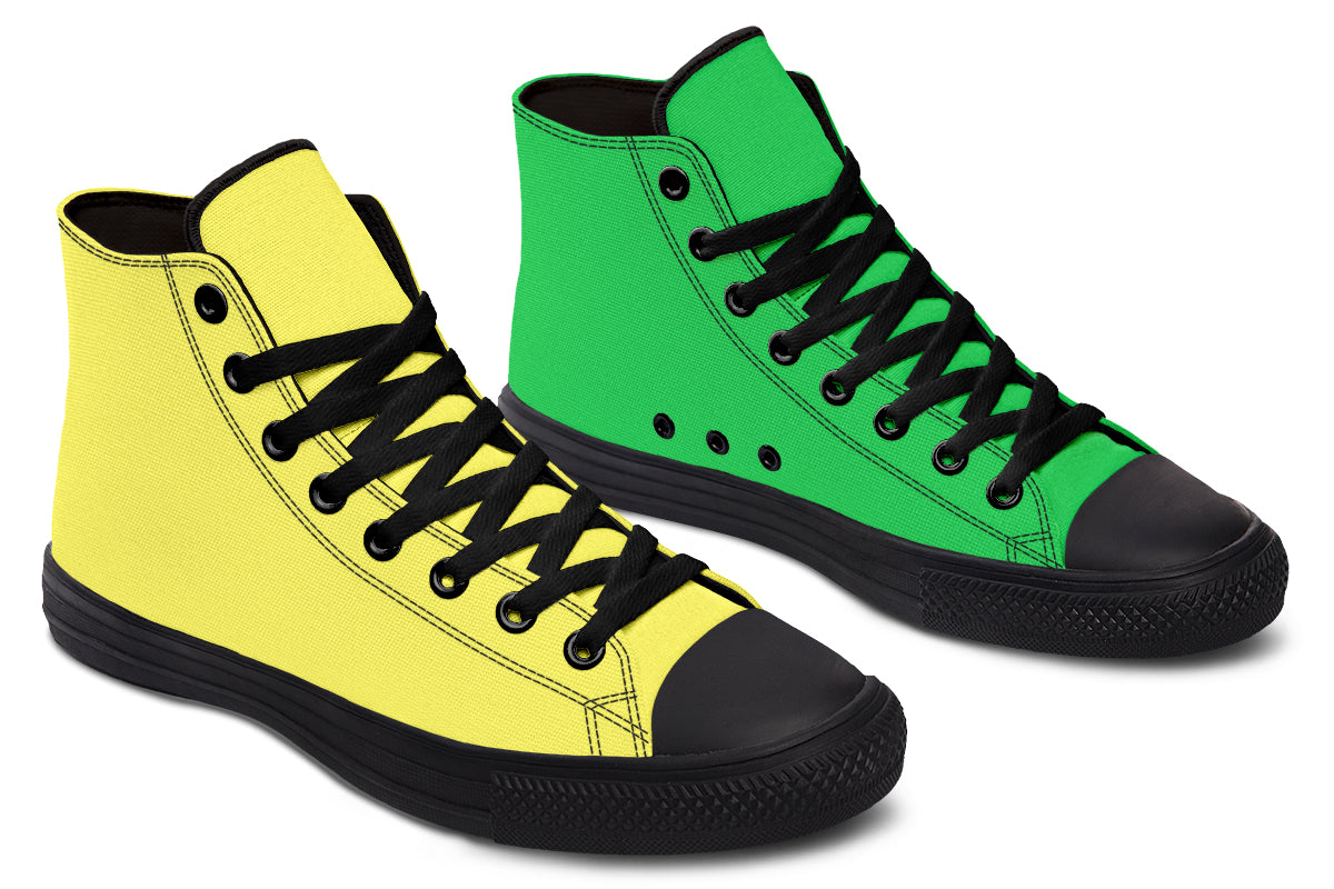 Yellow And Green Mismatch High Tops (Wide)
