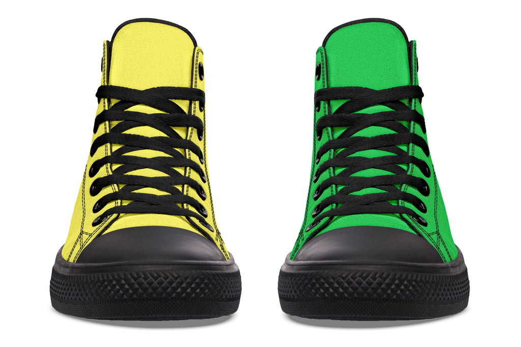 Yellow And Green Mismatch High Tops (Wide)