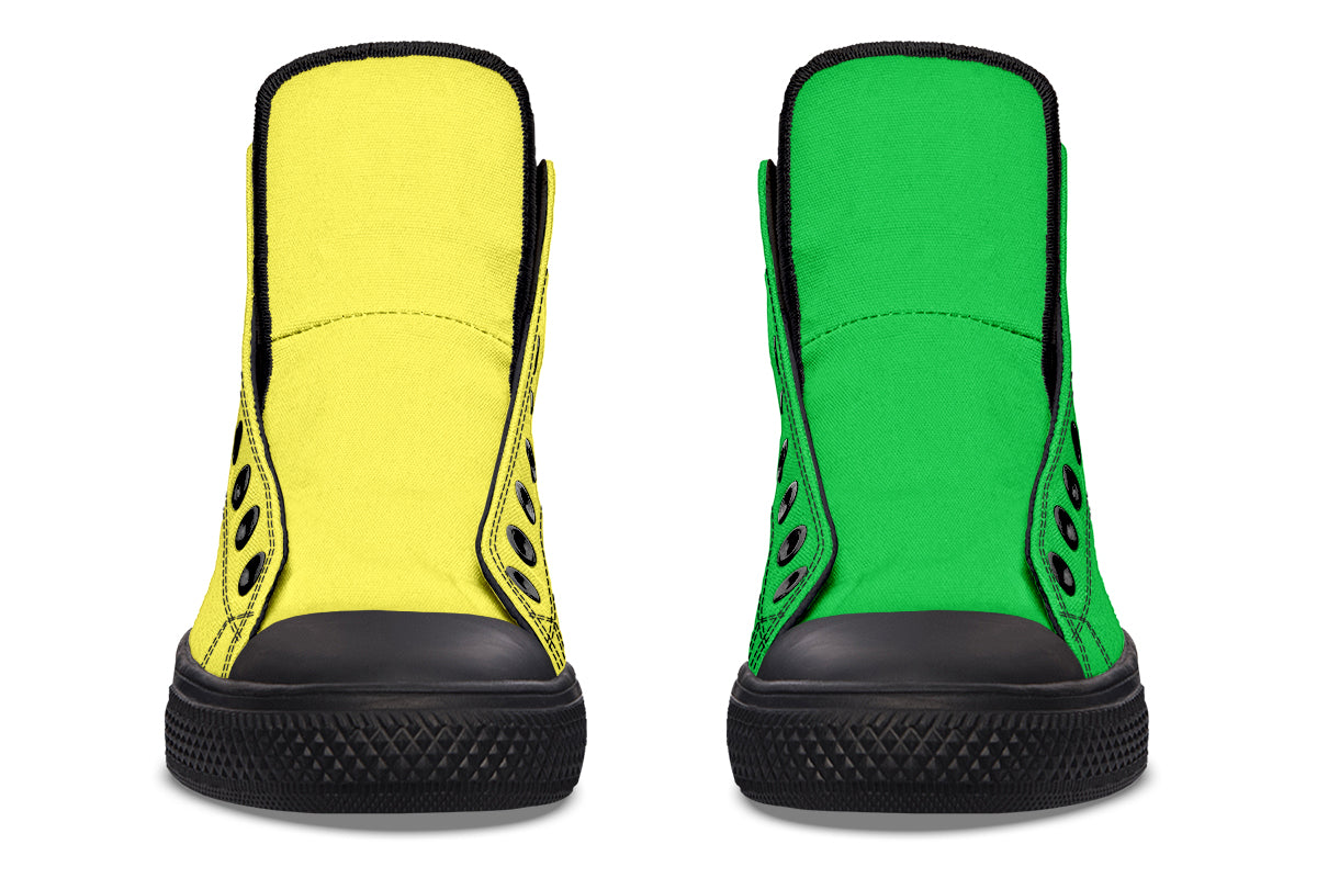 Yellow And Green Mismatch High Tops (Wide)