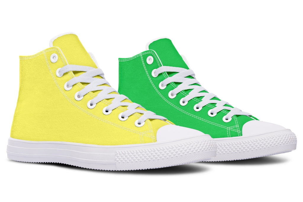 Yellow And Green Mismatch High Tops (Wide)
