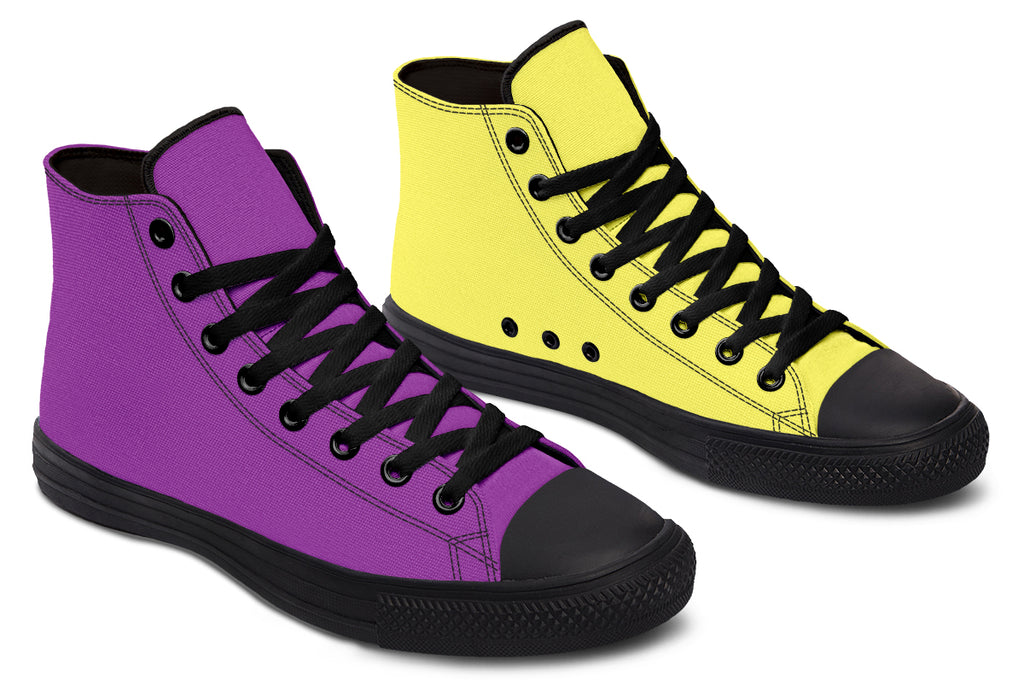 Yellow And Purple Mismatch High Tops (Wide)