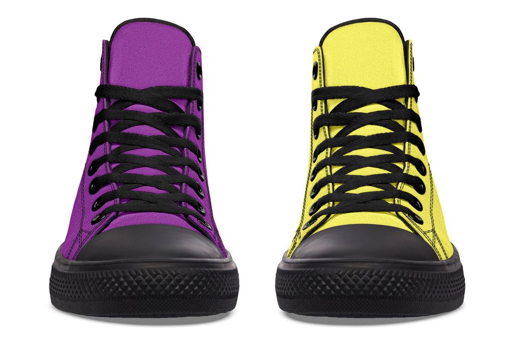 Yellow And Purple Mismatch High Tops (Wide)