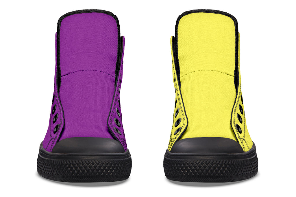 Yellow And Purple Mismatch High Tops (Wide)