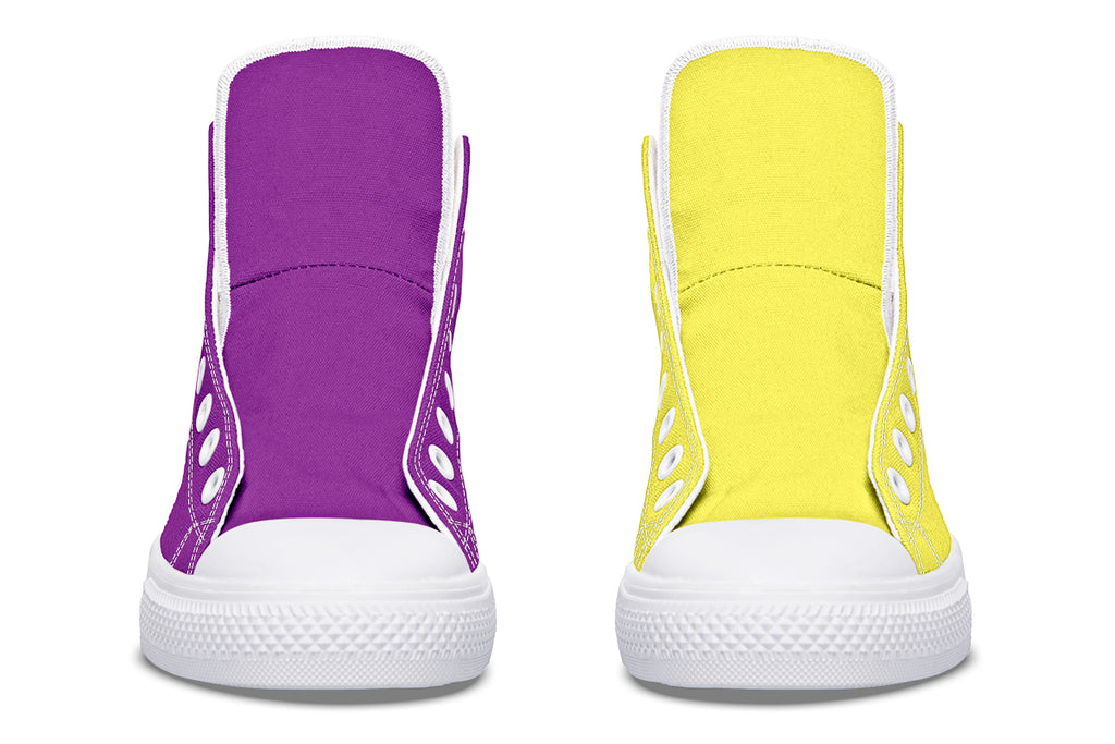 Yellow And Purple Mismatch High Tops (Wide)