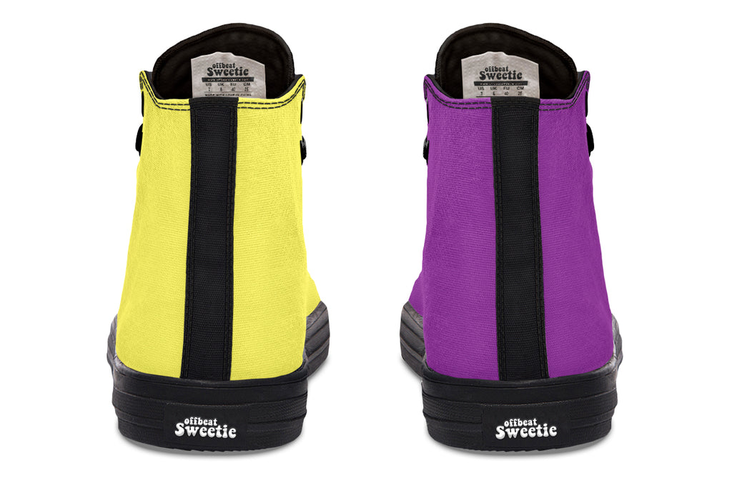 Yellow And Purple Mismatch High Tops (Wide)