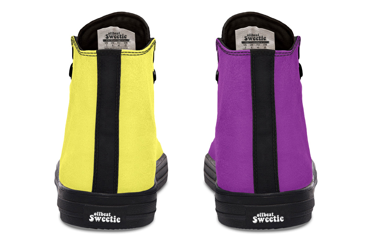 Yellow And Purple Mismatch High Tops (Wide)
