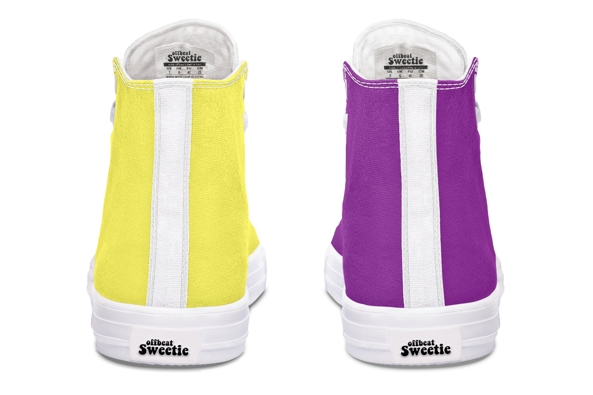 Yellow And Purple Mismatch High Tops (Wide)