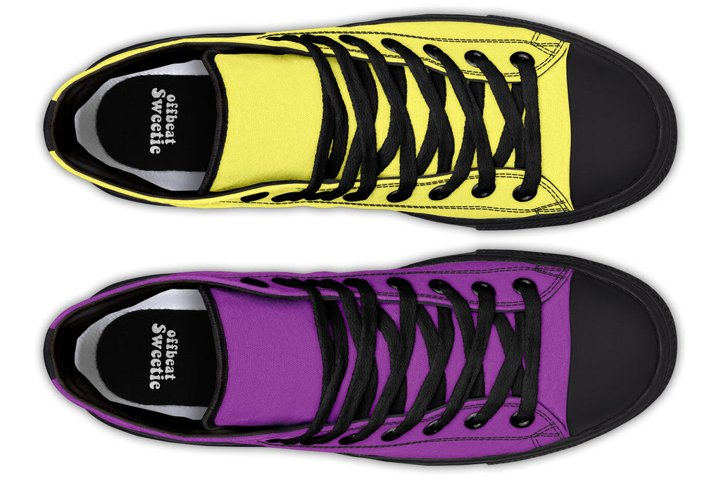 Yellow And Purple Mismatch High Tops (Wide)