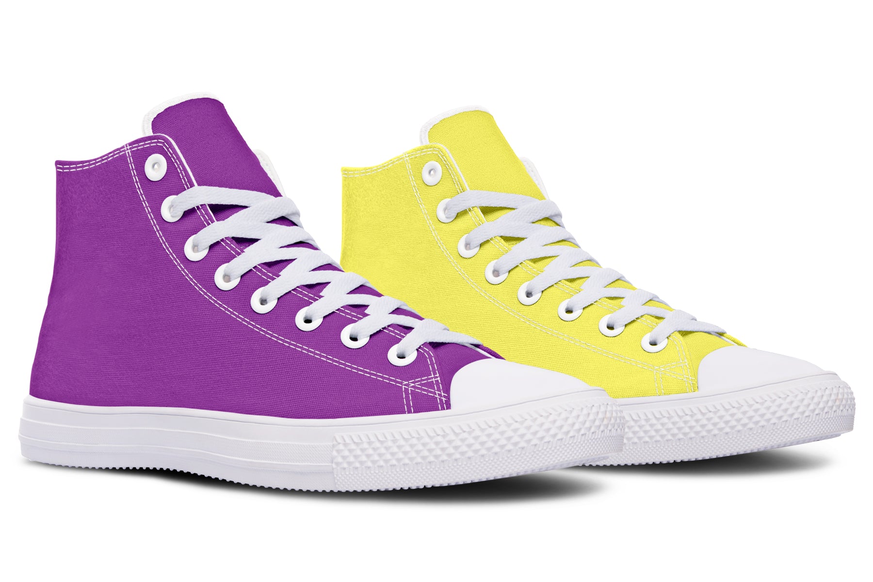 Yellow And Purple Mismatch High Tops - Offbeat Sweetie
