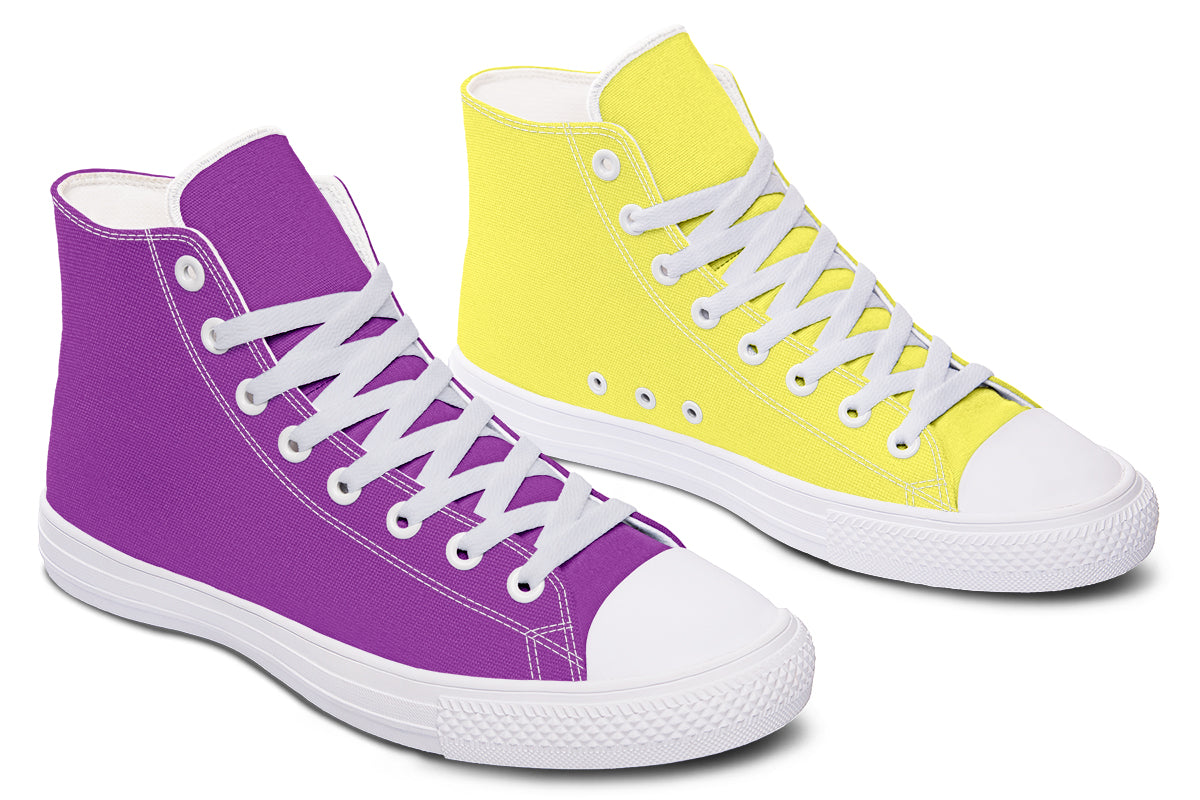 Yellow And Purple Mismatch High Tops - Offbeat Sweetie
