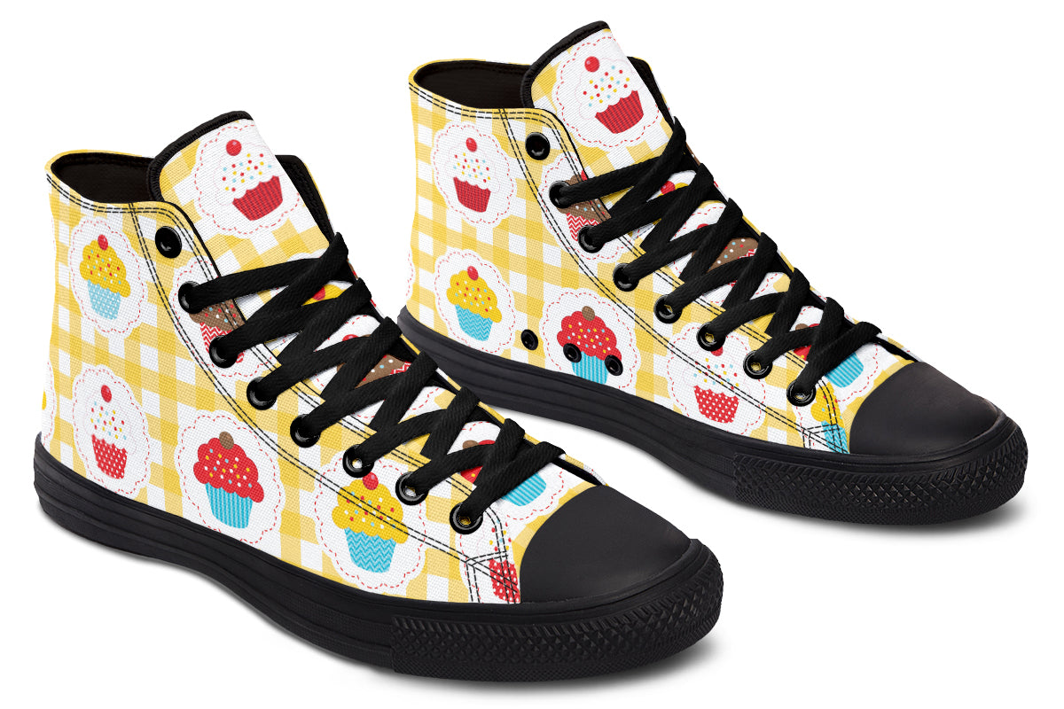Yellow Gingham Cupcakes Cupcakes High Tops (Wide)