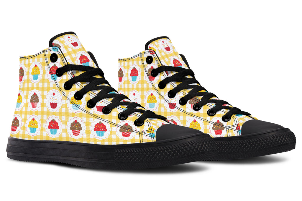 Yellow Gingham Cupcakes High Tops