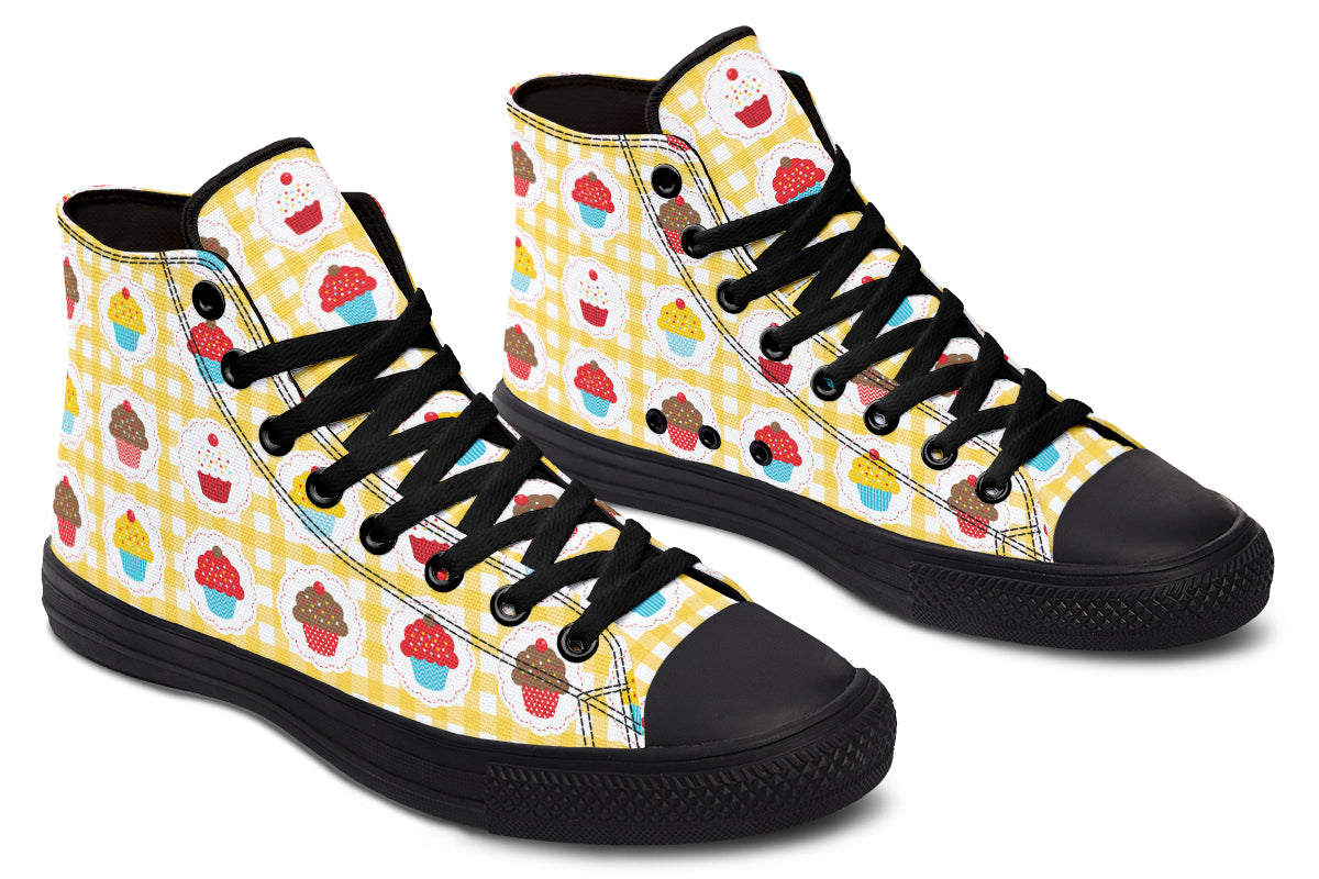 Yellow Gingham Cupcakes High Tops