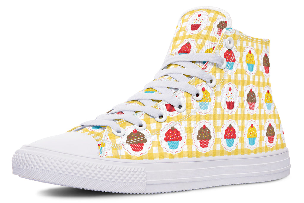 Yellow Gingham Cupcakes High Tops