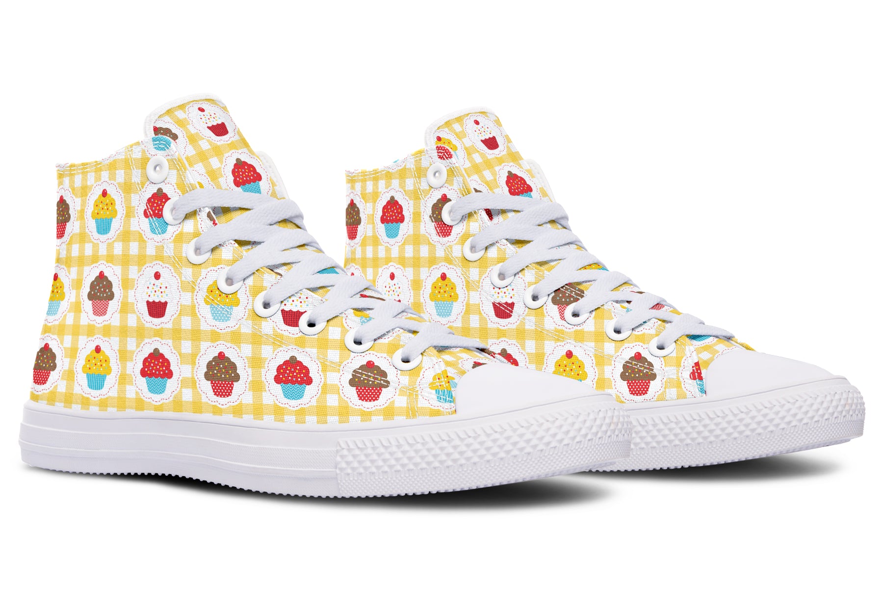 Yellow Gingham Cupcakes High Tops