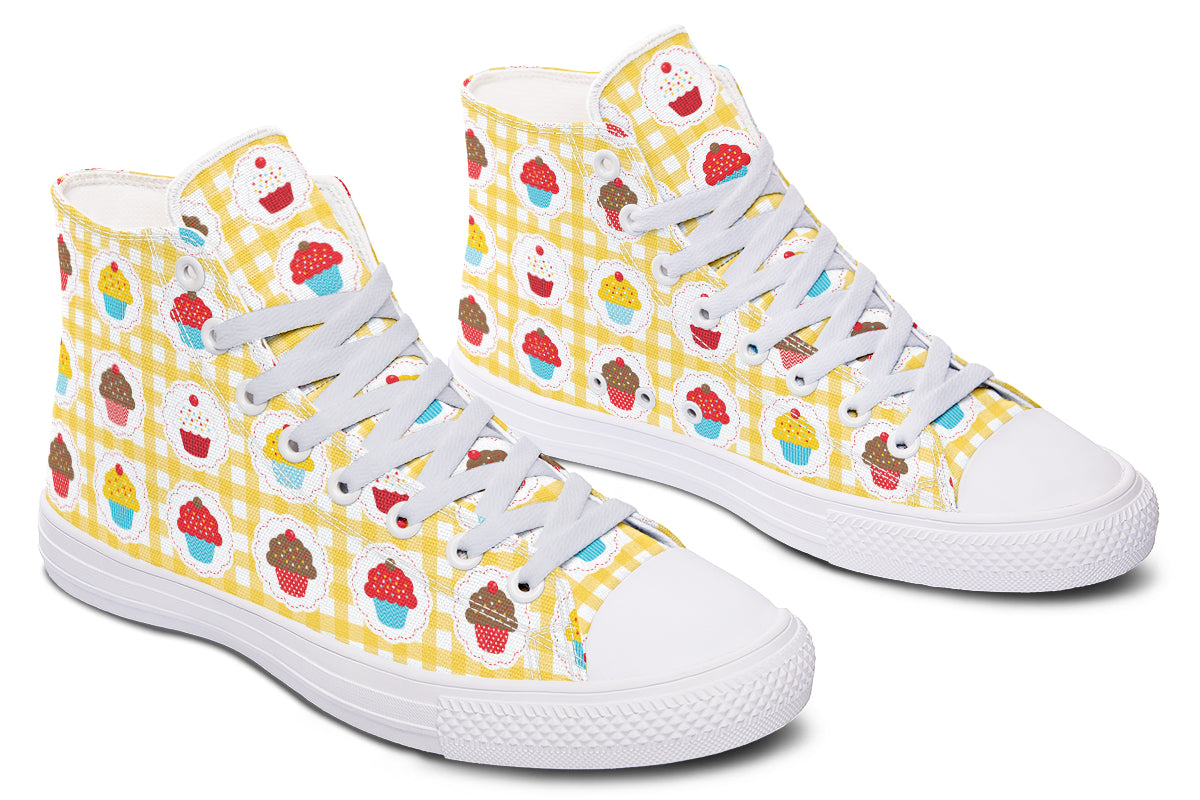 Yellow Gingham Cupcakes High Tops