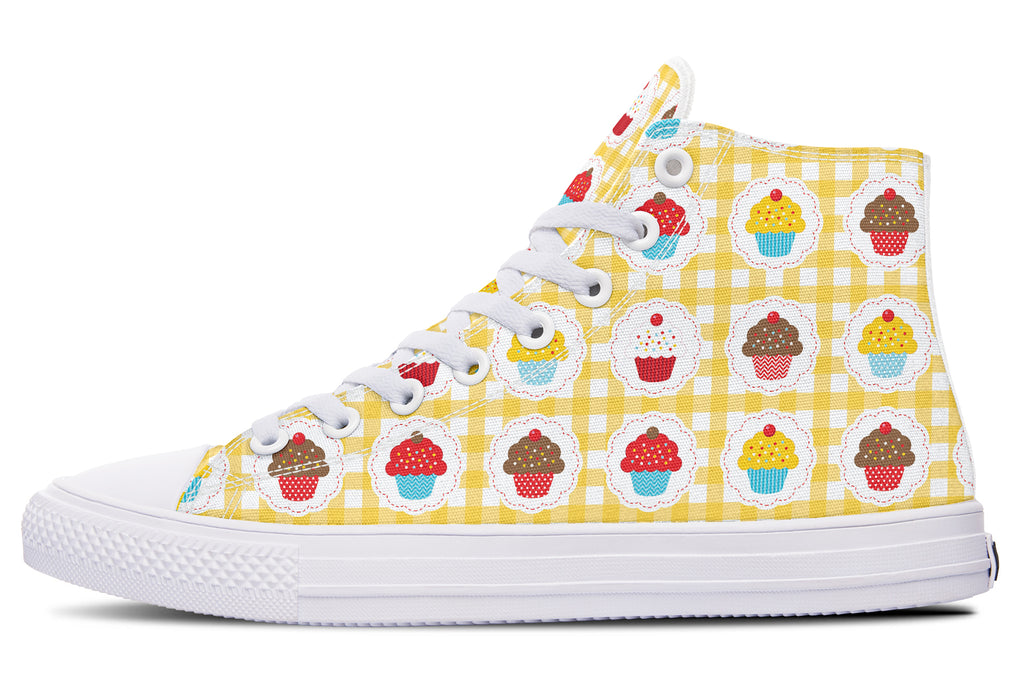Yellow Gingham Cupcakes High Tops