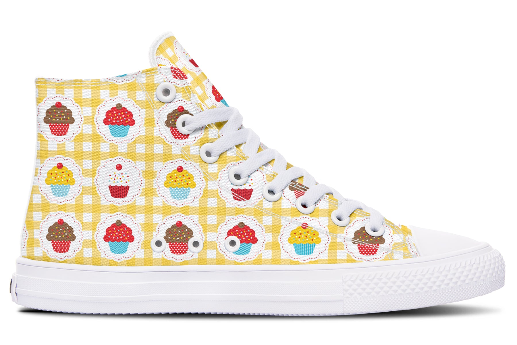 Yellow Gingham Cupcakes High Tops