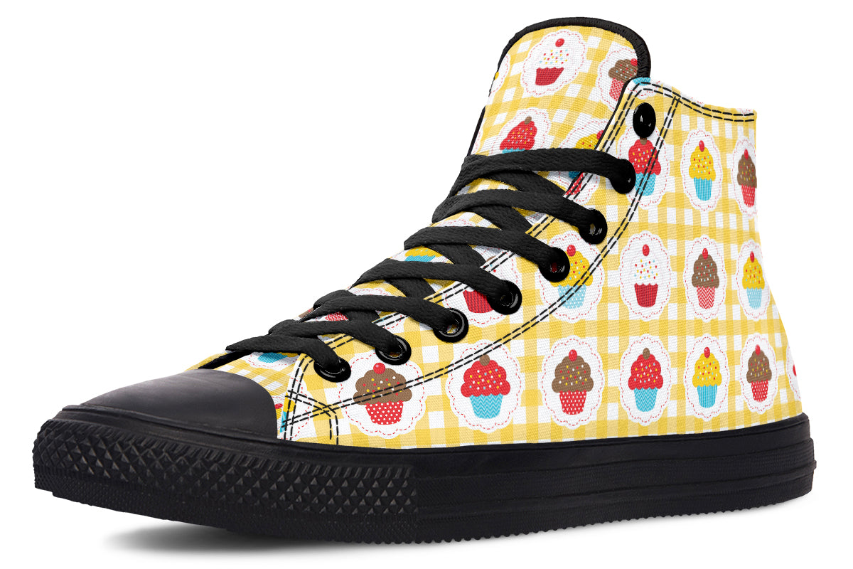 Yellow Gingham Cupcakes High Tops (Wide)