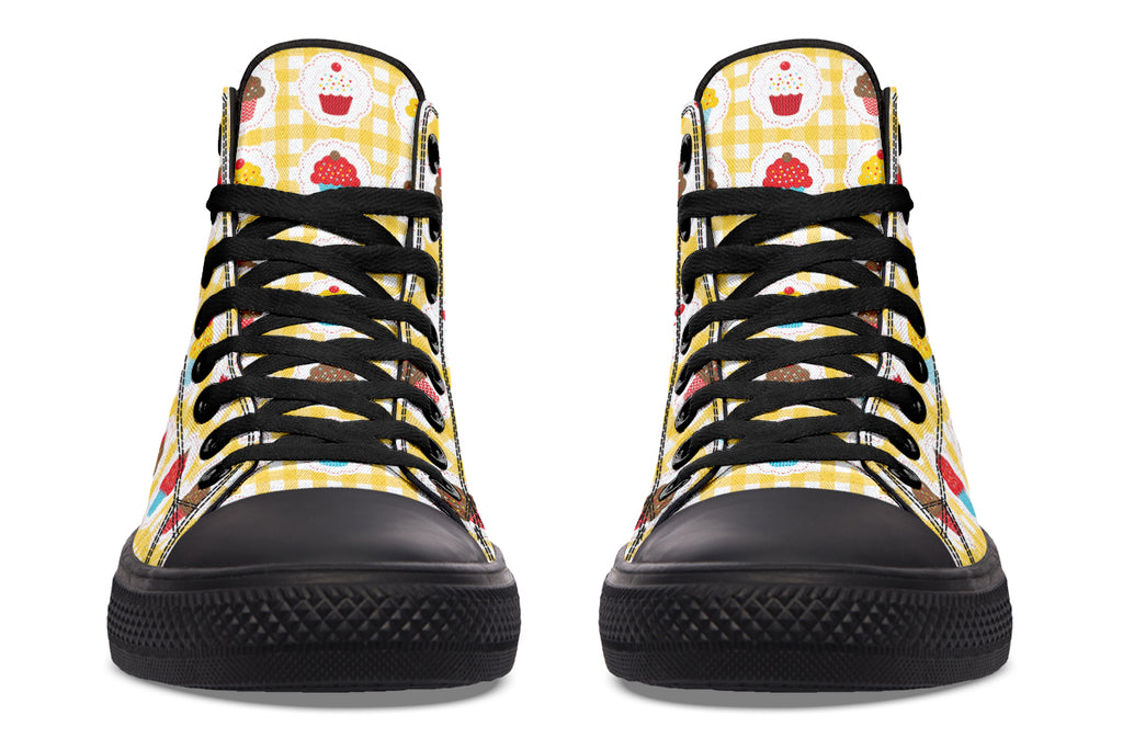 Yellow Gingham Cupcakes High Tops (Wide)