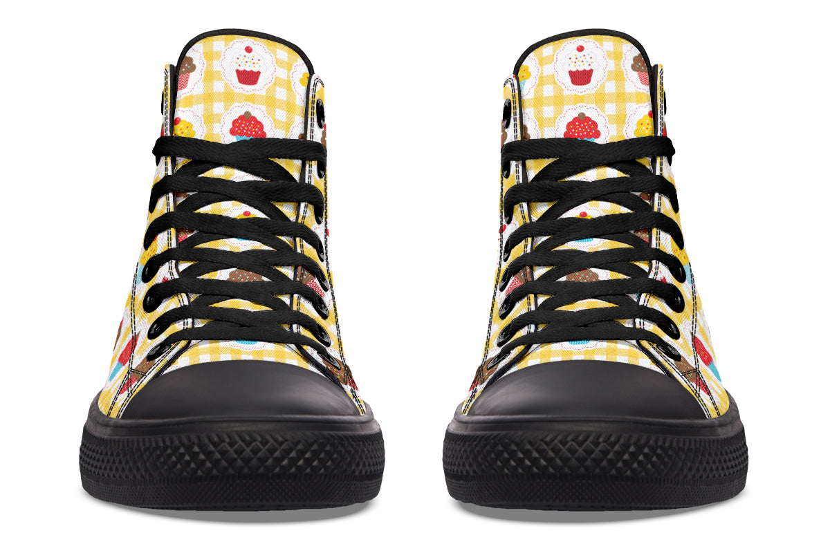 Yellow Gingham Cupcakes High Tops (Wide)