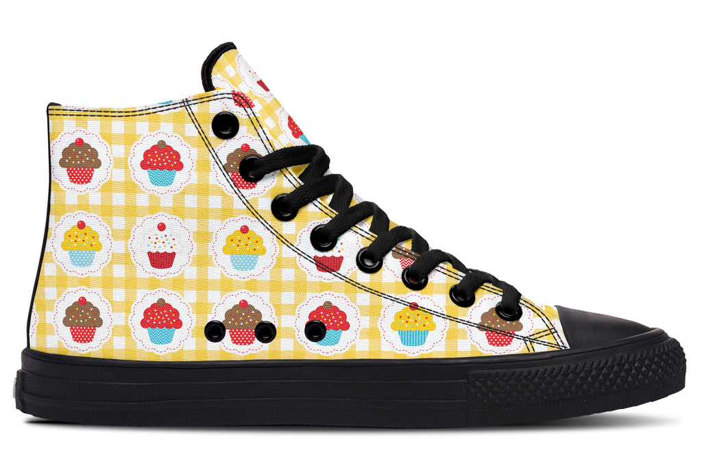 Yellow Gingham Cupcakes High Tops (Wide)