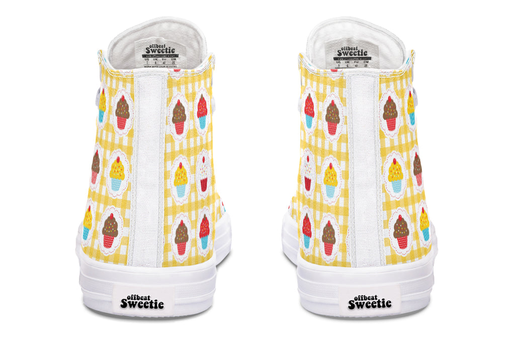 Yellow Gingham Cupcakes High Tops (Wide)
