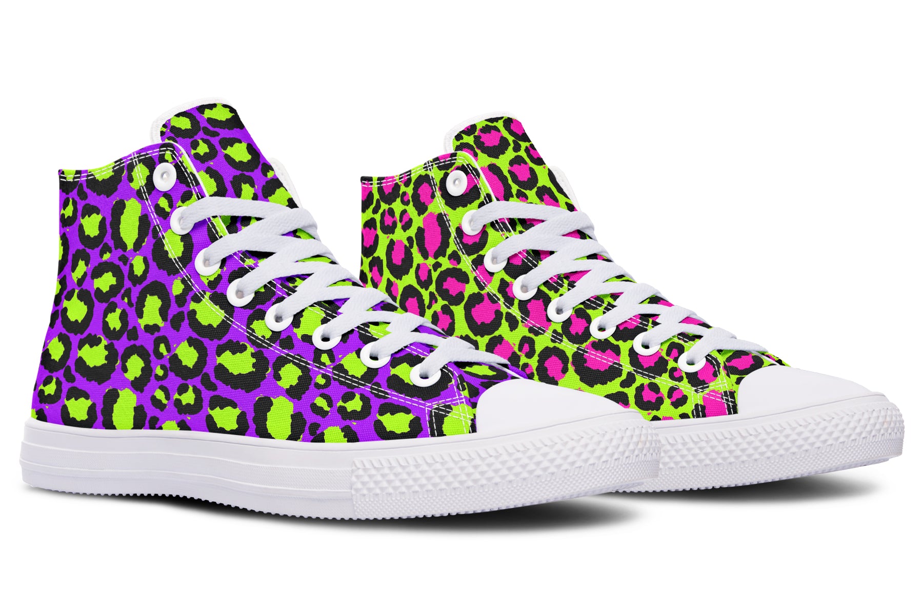 Zombie Leopard x Neon Leopard Mismatch High Tops (Wide)