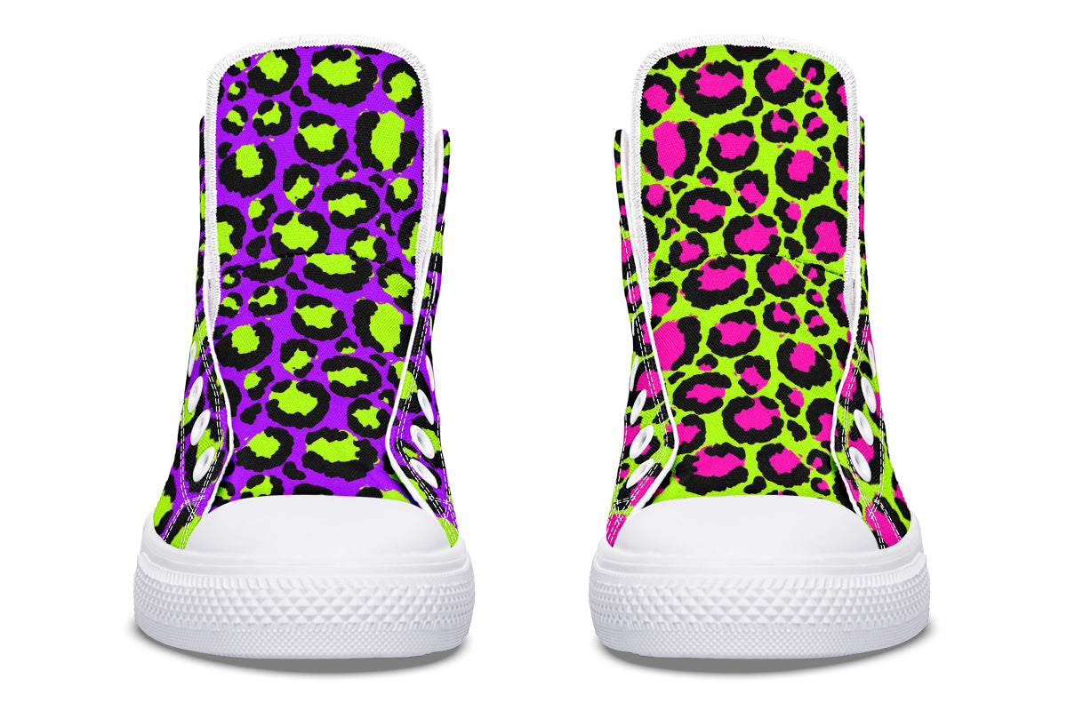 Zombie Leopard x Neon Leopard Mismatch High Tops (Wide)