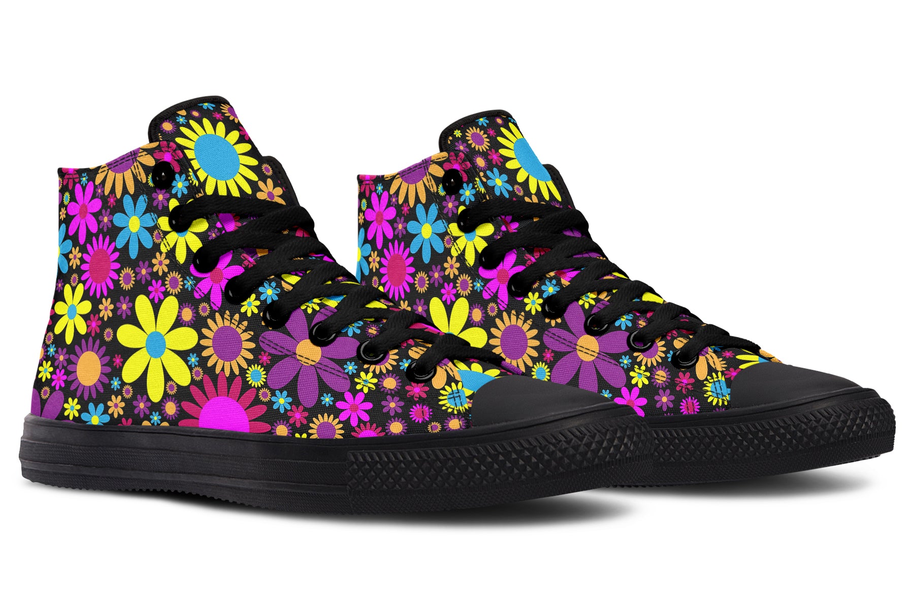 Funky Retro Flowers High Tops (Wide)
