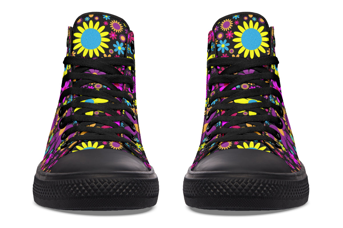 Funky Retro Flowers High Tops (Wide)