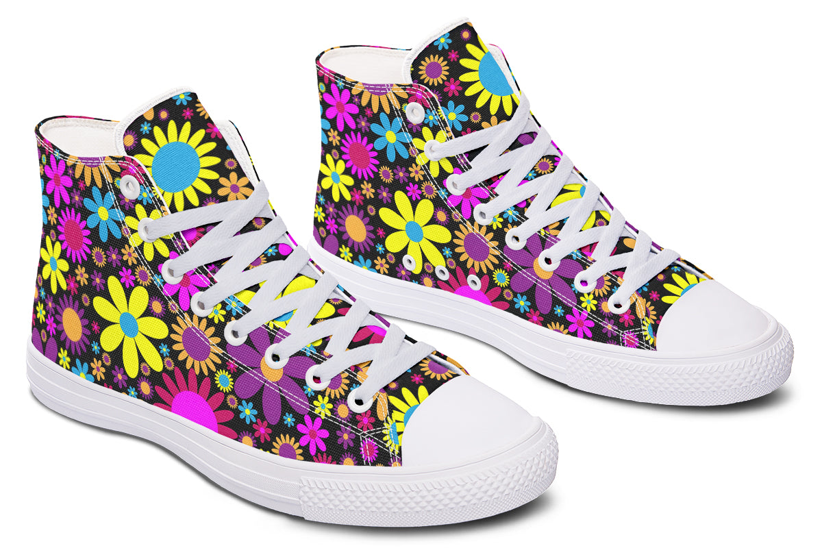 Funky Retro Flowers High Tops (Wide)