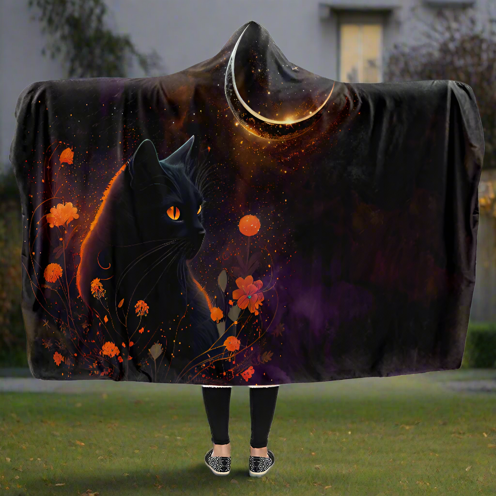 Black Cat Hooded Blanket - Offbeat Sweetie
