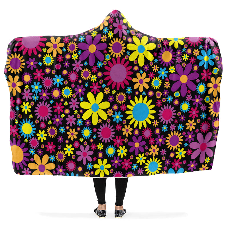 Funky Retro Flowers Hooded Blanket - Offbeat Sweetie
