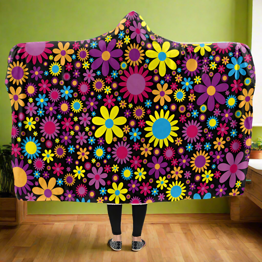 Funky Retro Flowers Hooded Blanket - Offbeat Sweetie