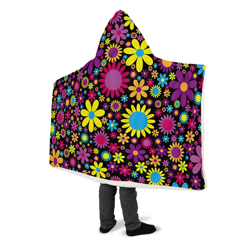 Funky Retro Flowers Hooded Blanket - Offbeat Sweetie