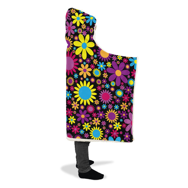 Funky Retro Flowers Hooded Blanket - Offbeat Sweetie