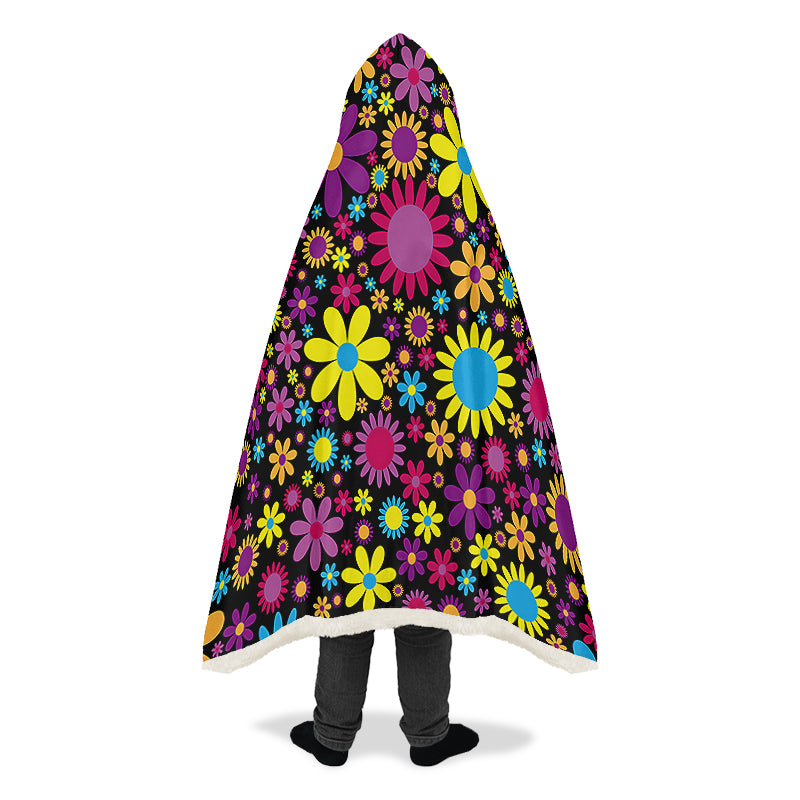 Funky Retro Flowers Hooded Blanket - Offbeat Sweetie