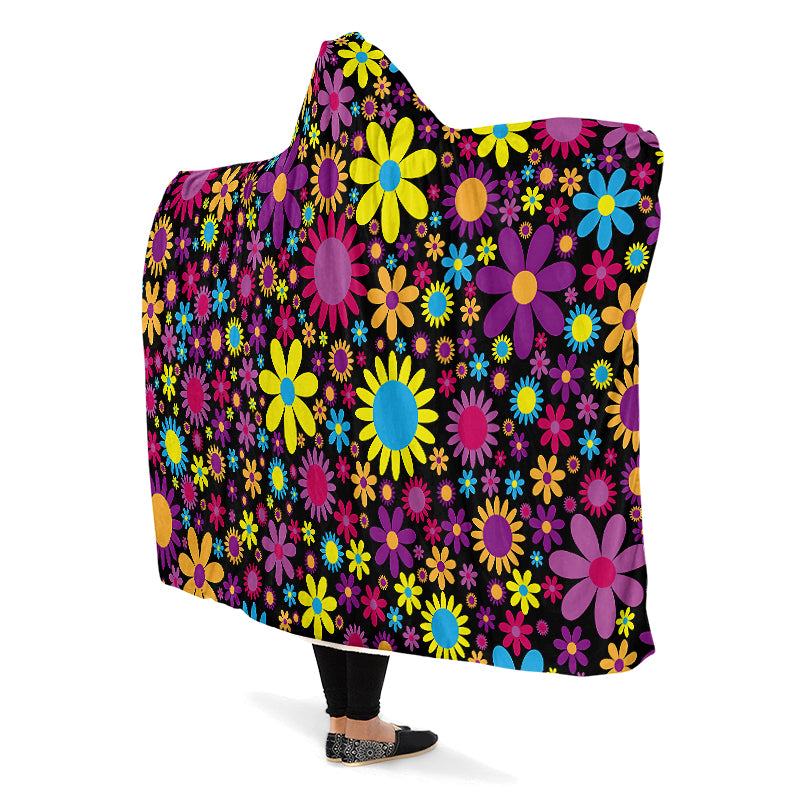 Funky Retro Flowers Hooded Blanket - Offbeat Sweetie